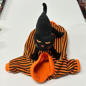 NWOT Black and Orange striped dog costume with a black cat riding on the back